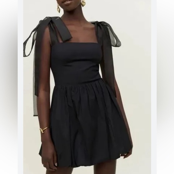 Reformation Dresses & Skirts - Reformation Enza Black Bow Shoulder Tie Dress Size 10